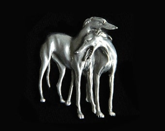 Greyhound Brooch - Whippet Galgo Lurcher Dog - Silhouette - Two Hounds - Jewelry