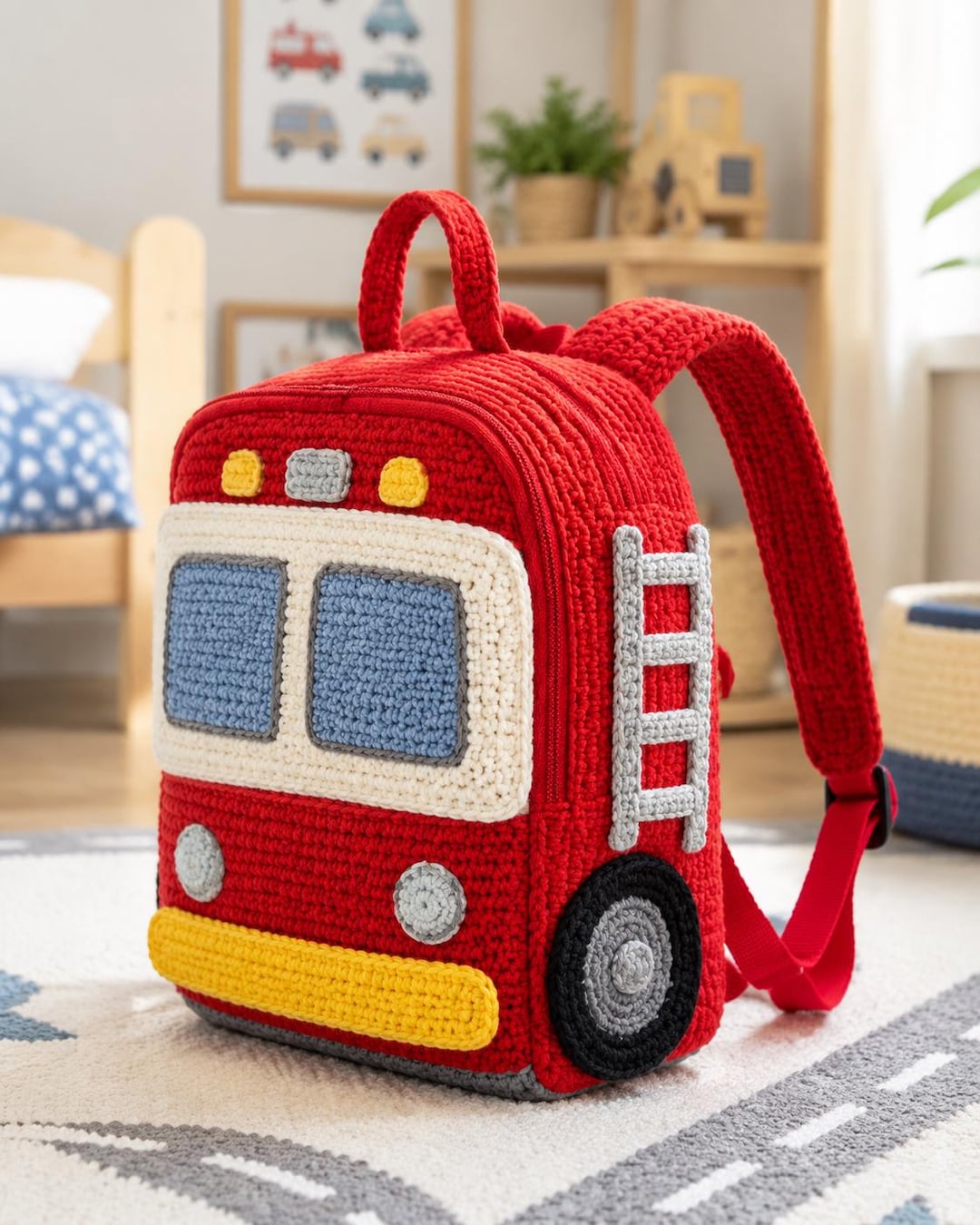 Fire Truck Kids Backpack Crochet Pattern PDF: Structured Vehicle Bag ...