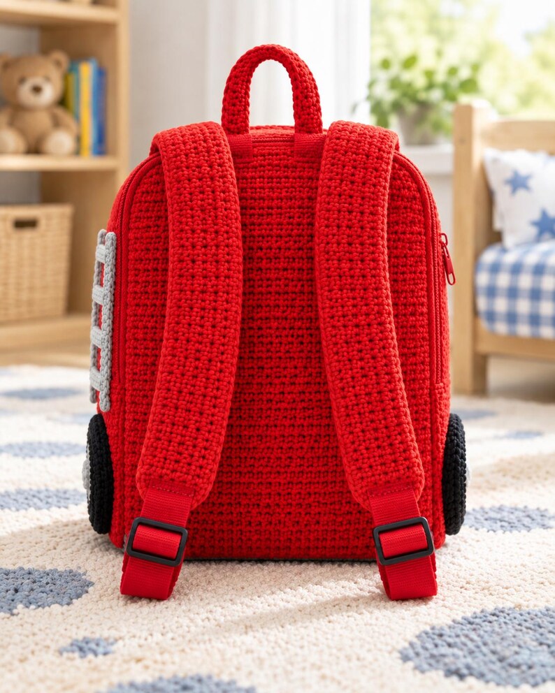 Fire Truck Kids Backpack Crochet Pattern PDF: Structured Vehicle Bag ...