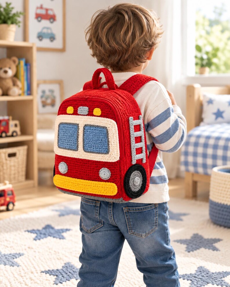 Fire Truck Kids Backpack Crochet Pattern PDF: Structured Vehicle Bag ...