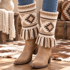 Western Fringe Boot Cuffs Crochet Pattern, Diamond Tapestry Cowgirl Leg Warmers, Boho PDF S–L