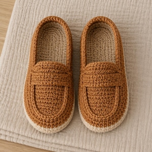 Crochet Loafer Slippers Pattern PDF, Double-Sole Moccasin House Shoes, Ribbed Penny Band