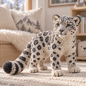 Snow Leopard Amigurumi Crochet Pattern, Realistic Spotted Big Cat Plush, Wildlife Soft Sculpture PDF Guide