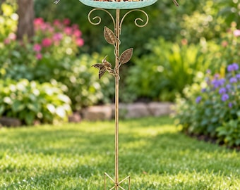 Vintage Metal Bird Bath Feeder Bowl, Standing Garden Stake for Birds, Outdoor Patio Yard Decor, 30 cm Bowl, 80 cm Tall, 2 Style Options