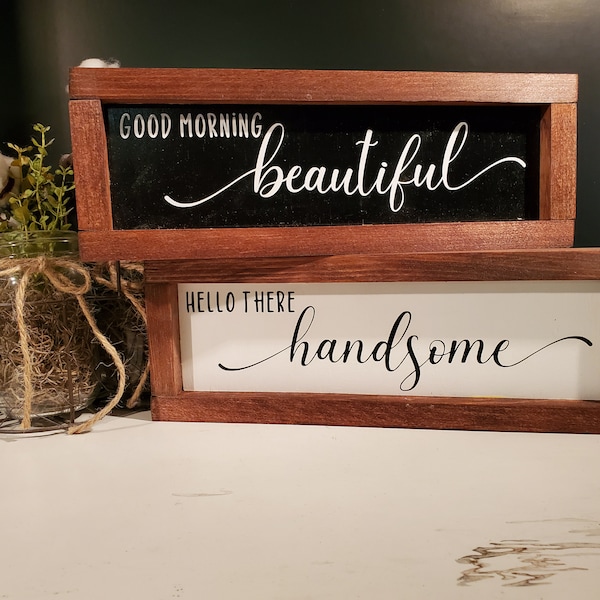 Good morning Beautiful, Hello Handsome signs, Set of Wood signs, Gifts for Bride and Groom, Gift for newlyweds, Gift for couples