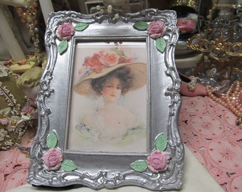 Ornate PHOTO FRAME, Silver, 4" x 6" Photo, Hand Molded and Painted Frame, Shabby Chic, French Country, Farmhouse, Victorian Decor