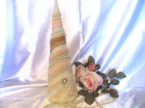 Shabby Chic Christmas Tree Decor White, Vintage and Pastel Pearls with Rhinestones, Cottage Chic, Romantic Home Christmas Decor