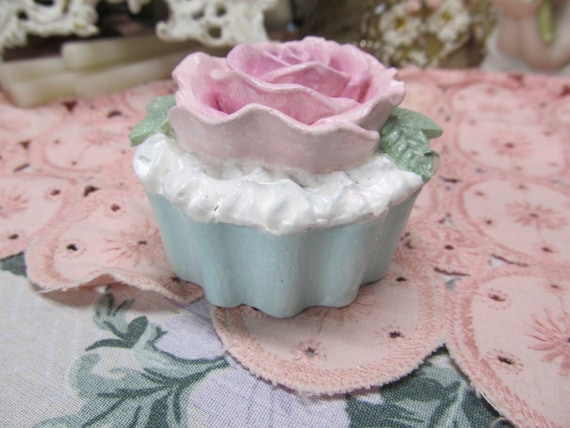 Pink Rose FAUX CUPCAKE, Hand Molded and Hand Painted, Shabby Chic, Cottage, Pink Rose Decor, Faux Food, Kitchen Decor, Cabbage Rose Cupcake