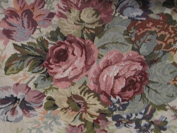 Tapestry Fabric, Pink Rose Bouquets, 1 Yard, 56" wide, Heavy Duty, Upholstery, Sewing, Crafts, Shabby Chic, Cottage, Victorian