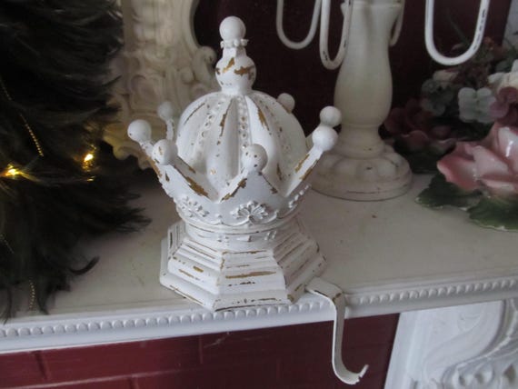 White CROWN Christmas Stocking Hook, White, Resin, Hand Painted, Distressed, Home Decor, French Crown, Victorian, Shabby Chic Decor