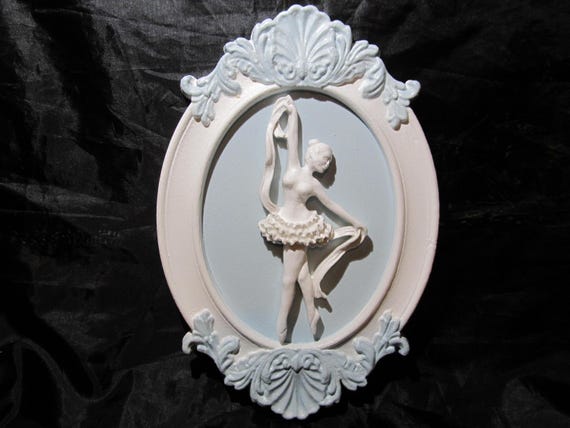 White Ballerina WALL DECOR, Pastel Blue Oval, Blue Ornate Designs, Shabby Chic, Cottage Decor, Victorian, Blue Room  Decor, Girls Room Decor