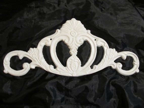 Wall Pediment, White, Ornate, Hand Painted, Cast Iron, Shabby Chic, Cottage Decor
