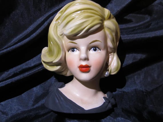 Vintage Head Vase, Pearl Earring, Ceramic, Collectible, Hollywood Regency