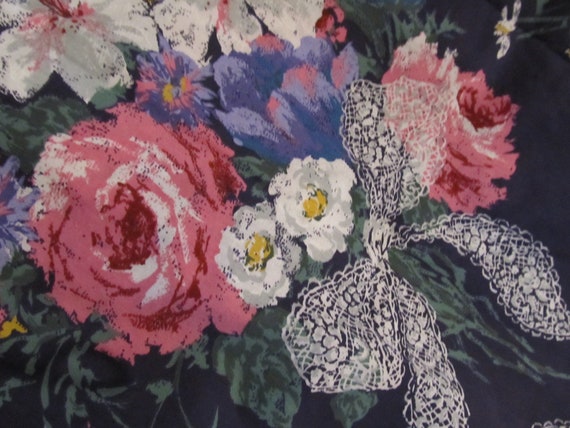 Vintage Material, Craft Fabric, Floral Bouquets on Black Background, 2 yards, 45" Wide, Sewing, Crafts, Shabby Chic, Victorian