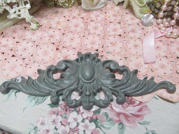 Gray Pediment WALL DECOR, Ornate Design, Hand Molded, Plaster, Hand Painted, Door, Frame Topper, Shabby Chic, Cottage, Home Decor