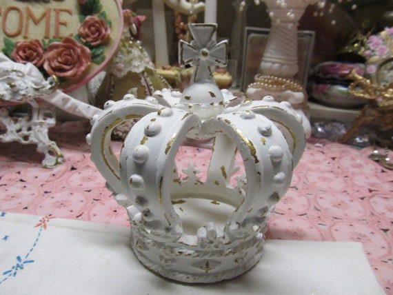 White CROWN Decor, Resin, Hand Painted, Distressed, Home Decor, French Crown, Crown Collectible, Victorian, Shabby Chic Decor