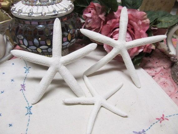 3  WHITE STARFISH Home Decor, 2 Large, 1 Small,  Beach Decor, Cottage Decor, Seaside Decor, Beach Cottage, Victorian, Shabby Chic Decor
