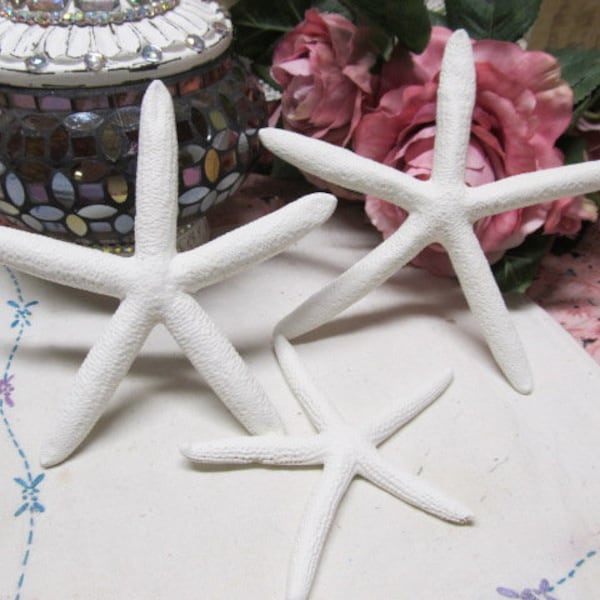 3  WHITE STARFISH Home Decor, 2 Large, 1 Small,  Beach Decor, Cottage Decor, Seaside Decor, Beach Cottage, Victorian, Shabby Chic Decor