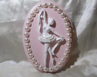 White Ballerina on Pink Oval WALL DECOR, Half Pearls, Shabby Chic, Cottage Decor, Victorian, Pink Room  Decor, Girls Room Decor