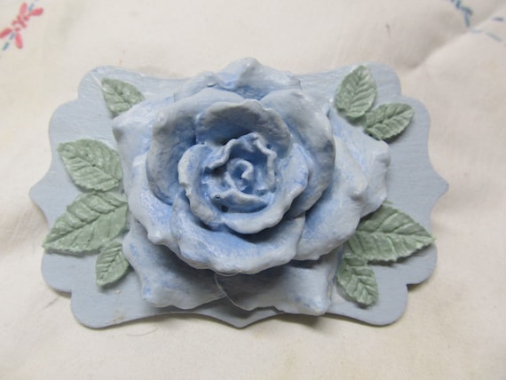 Blue ROSE MAGNET, Hand Made, Hand Painted, Shabby Chic, Cottage, Refrigerator Magnets, Blue Cabbage Rose, Blue Rose Home Decor