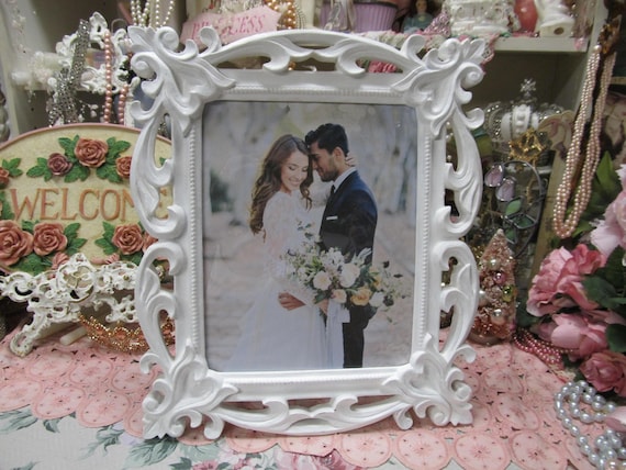 Large All White Ornate Photo Frame, 8x10 Photo, Hand Painted, Heavy Resin, Shabby Chic, Cottage, Victorian, Wedding Frame Decor