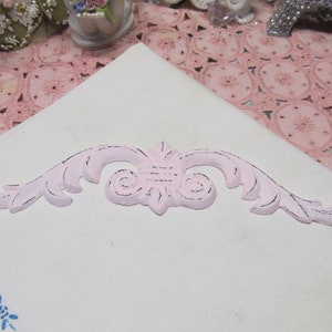 Small Pink Ornate WALL PEDIMENT, Cast iron, Distressed,  Pink Chalk Paint, Door Topper, Frame Topper, Shabby Chic, Cottage, Victorian