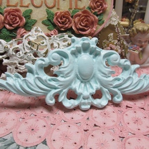 Aqua Blue Pediment WALL DECOR, Ornate Design, Hand Molded, Plaster, Hand Painted, Door, Frame Topper, Shabby Chic, Cottage, Home Decor