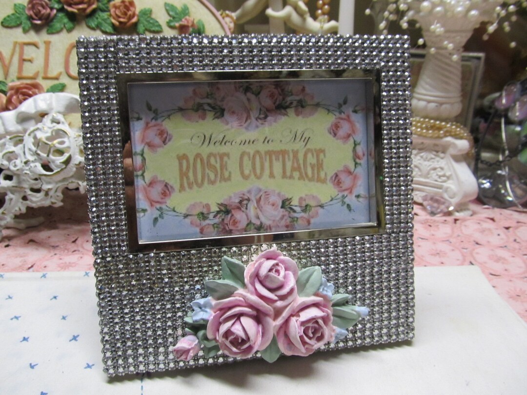 Rhinestone PHOTO FRAME With Added Pink Roses, 4