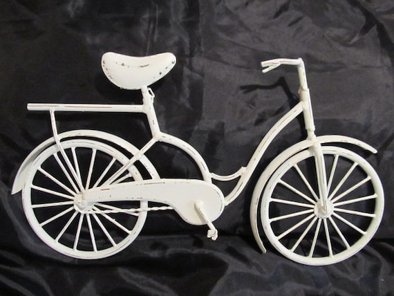 White Shabby Chic Bicycle Wall Decor, Lightweight Metal, Distressed, Cottage Decor, Victorian, Romantic Home Decor, White Chic Decor