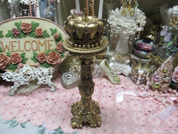 Royal Gold CROWN Top FINIAL Decor, Resin, Shabby Chic, Cottage, Crown Decor, French Country, Crown Home decor