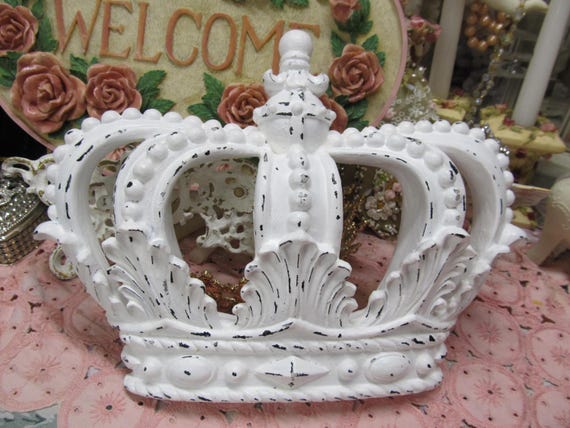 White CROWN Wall DECOR, Hand Painted, Resin, Distressed, Shabby Chic, Cottage Chic, French Decor, Crown Decor