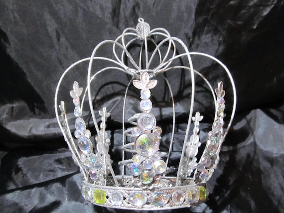 Large Silver Glittered and Rhinestone CHRISTMAS CROWN, Tree Topper, Decoration, Centerpiece, Christmas Decor, Shabby Chic, Victorian