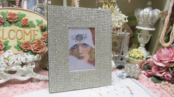 Clear Rhinestone Covered PHOTO FRAME, 4"x6" Photo, Silver Metal Frame, Hollywood Regency, Shabby Chic Decor, Cottage Chic, Bling Chic
