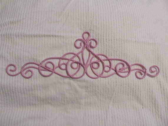 WALL PEDIMENT Wall Decor, Dark Rose Pink, Metal, Scroll Design, Distressed, Door Topper, Frame Topper, Cottage, Romantic Home Decor