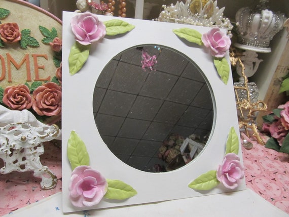 Hand Crafted Pink and White Decorative Mirror Designart  main image 4