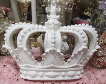 All White CROWN Wall DECOR, Hand Painted, Resin, Shabby Chic, Cottage Chic, French Decor, Crown Decor