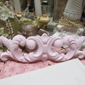Pink Ornate WALL PEDIMENT, Wall Decor, Lightweight Resin, Pale Pink Chalk Paint, Frame Topper, Shabby Chic, Cottage Decor, Victorian