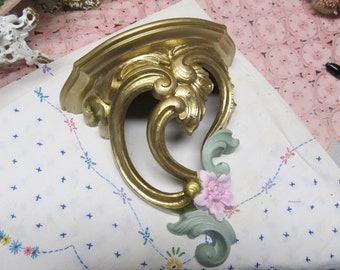 Vintage Gold Ornate WALL SHELF. Wall Decor, Pink Flower, Plastic Resin, Shabby Chic, Victorian, Old World, Romantic Home Decor