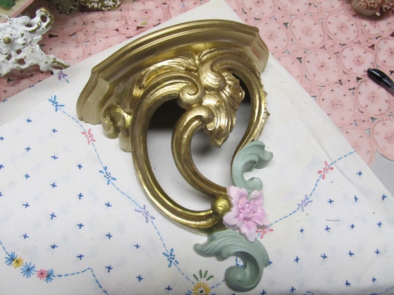 Vintage Gold Ornate WALL SHELF. Wall Decor, Pink Flower, Plastic Resin, Shabby Chic, Victorian, Old World, Romantic Home Decor