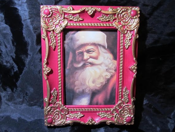 Red PHOTO FRAME with Gold Ornate Detailing, 5"x7"photo, Tabletop Frame, Shabby Chic, Victorian. Cottage, Old World, Romantic Home Decor