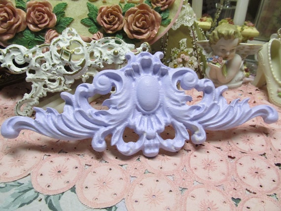 Pastel Lavender Pediment WALL DECOR, Ornate Design, Hand Molded, Plaster, Hand Painted, Door, Frame Topper, Shabby Chic, Cottage, Home Decor