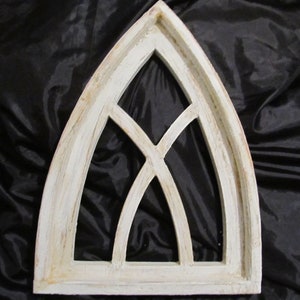 Vintage White Cathedral Arch Wall Decor, Thick Wood, Distressed, Shabby Chic, White Chic, Cottage, Victorian, Romantic Home Decor