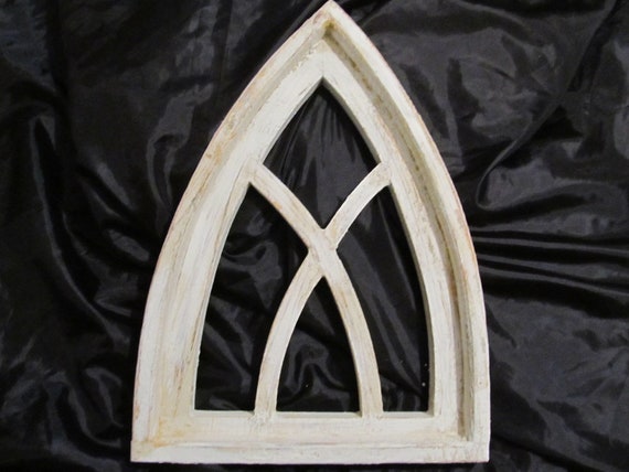 Vintage White Cathedral Arch Wall Decor, Thick Wood, Distressed, Shabby Chic, White Chic, Cottage, Victorian, Romantic Home Decor