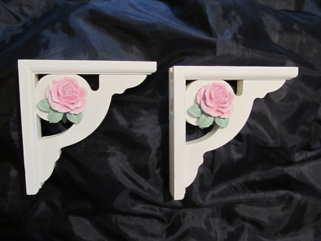 White Corner BRACKETS, Set of 2, or Shelf Brackets, Wooden, Added