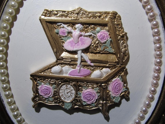Gold Oval WALL DECOR, Ballerina Jewel Box Embellished Ornate Frame, Shabby Chic, Cottage, Girls Room