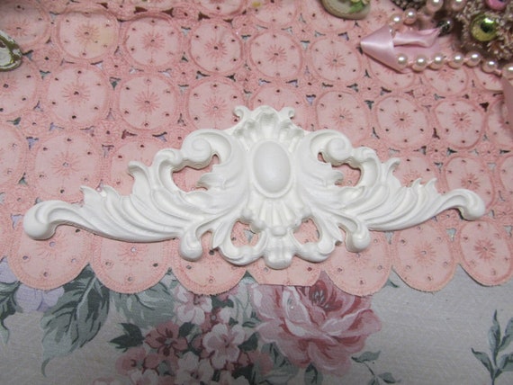 White Pediment WALL DECOR, Ornate Design, Hand Molded, Plaster, Hand Painted, Door, Frame Topper, Shabby Chic, Cottage, Romantic Home Decor
