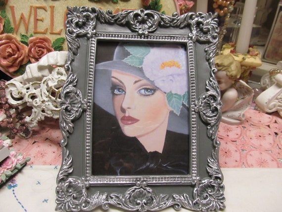 Ornate PHOTO FRAME, Silver and Grey, 5' x 7" Photo, Hand Molded and Painted Frame, Shabby Chic, French Country, Farmhouse, Victorian Decor