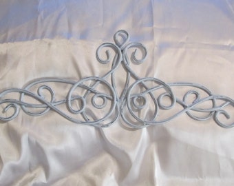 Shabby Chic Pastel BLUE PEDIMENT Wall Decor, Metal, Scroll Design, Distressed, Door Topper, Frame Topper, Cottage, Romantic Home Decor,