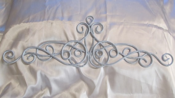 Shabby Chic Pastel BLUE PEDIMENT Wall Decor, Metal, Scroll Design, Distressed, Door Topper, Frame Topper, Cottage, Romantic Home Decor,