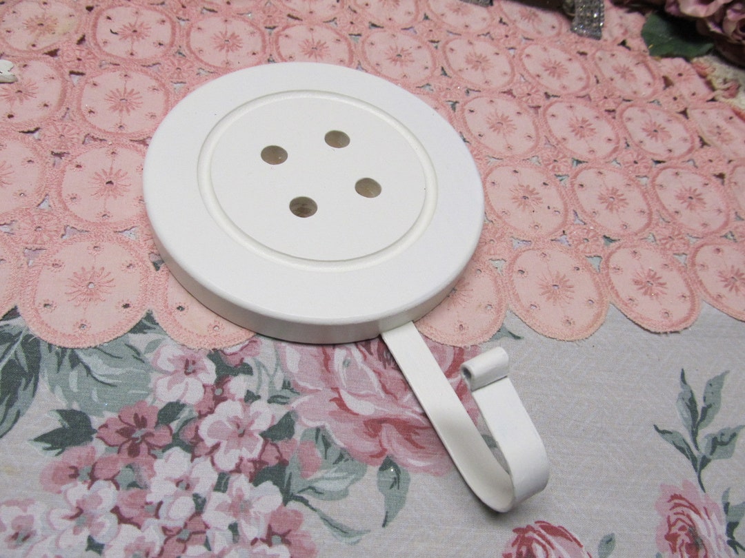 White BUTTON Wall Decor Wall HOOK Wood Metal Hook Sewing Etsy